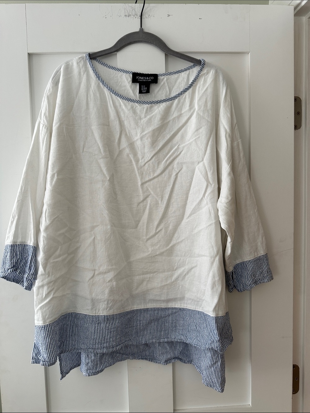 Jones & Co White Tunic with Blue Stripe Hem and Cuffs 07